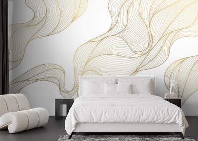 Vector gold wave on white background illustration, line luxury modern art. Wavy shape banner, premium wallpaper, elegant poster, curve texture. Japanese style Wall mural