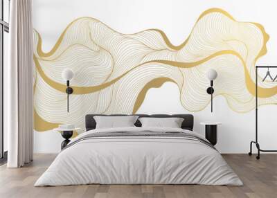 Vector line luxury golden waves, abstract background, elegant pattern. Line design for interior design, textile, texture, poster, package, wrappers, gifts. Wall mural