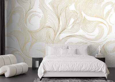 Vector line pattern background, abstract wave luxury golden art, curve design, line illustration, japanese graphic style. Wall mural