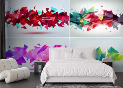 Vector set of abstract geometric 3d facet shapes. Use for banners, web, brochure, ad, poster, etc. Low poly modern style background. Wall mural