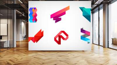 Vector set of abstract logo design templates. 3d geometric, origami creative shapes, logotypes, signs Wall mural