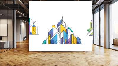 Vector set of logo buildings, real estate logos, city architecture compositions. Property concept, skyline construction illustrations. Line cityscapes, urban logotypes Wall mural