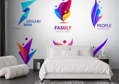 Vector set of men, people group, family logos. Child adoption logo collection and charitable foundations Wall mural