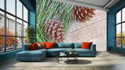 christmas fir tree with pinecones Wall mural