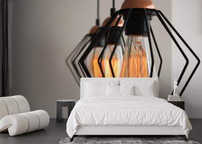 Scandinavian lighting on a white background, black metal loft lamp with Edison lamp. Wall mural