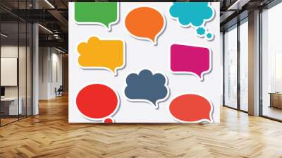 Blank empty colorful speech bubbles collection set with shadows and white border stroke isolated on white background. Wall mural