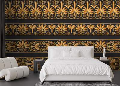 Golden antique borders on the dark brown background. Wall mural