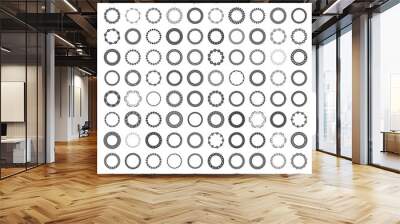 Mega set of 100 the most popular round frames. Monochromatic ethnic borders in huge collection. Isolated on white background. Vector illustration Wall mural