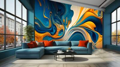 Abstract background with fluid colors in yellow and turquoise. Created with AI. Wall mural