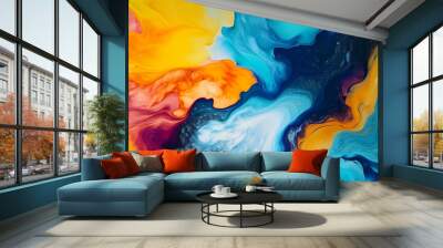 Abstract background with multicolor fluid paint. Colored bright background. Wall mural