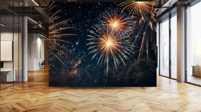 Colorful fireworks exploding in the night sky for new year's eve Wall mural