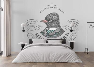 Bird vintage label Wall mural