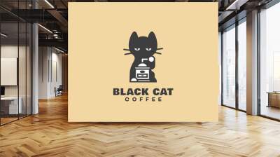 Black cat coffee logo Wall mural