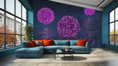 Poliovirus, 3D illustration. The virus transmitted by water and causes poliomyelitis Wall mural