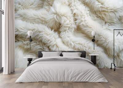 Sheepskin Top View. White Soft Fleece Plaid for Cozy Background Texture Wall mural