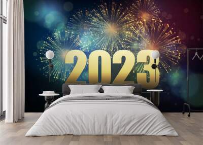 2023 New Year Abstract background with fireworks. Vector Wall mural