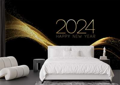 2024 New Year Abstract shiny color gold wave design element Wall mural