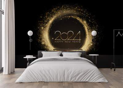 2024 New Year Abstract shiny color gold wave design element Wall mural