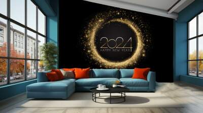 2024 New Year Abstract shiny color gold wave design element Wall mural