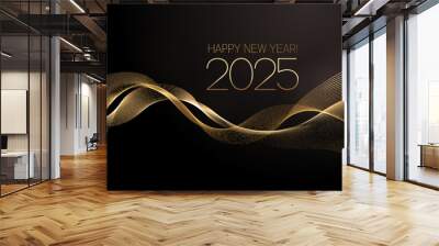 2025 New Year Abstract shiny color gold wave design element Wall mural