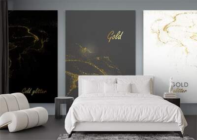 Abstract Gold design element with glitter effect on dark background for greeting card and disqount voucher. Wall mural