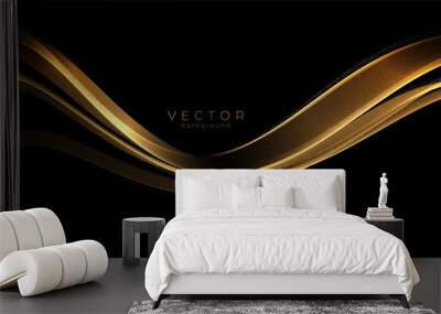 Abstract shiny color gold wave luxury background with golden glitter sparkles Wall mural