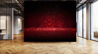 Luxury red gold glitter particles on black background. Red glowing lights magic effects. Glow sparkles, vector illustration. Wall mural