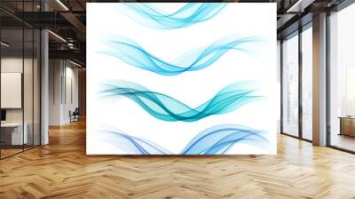 Set of abstract blue waves. Vector illustration  Wall mural