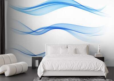 Set of blue abstract wave design element Wall mural