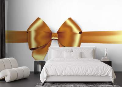 Shiny golden satin ribbon and gold bow Wall mural