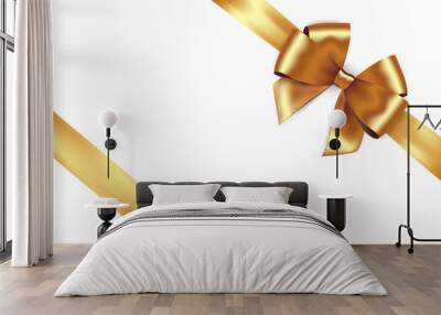 Shiny golden satin ribbon. Vector gold bow for design discount card Wall mural