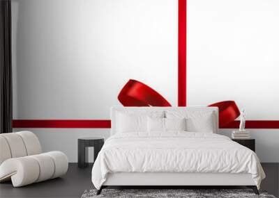 Shiny red satin ribbon on white background. Wall mural