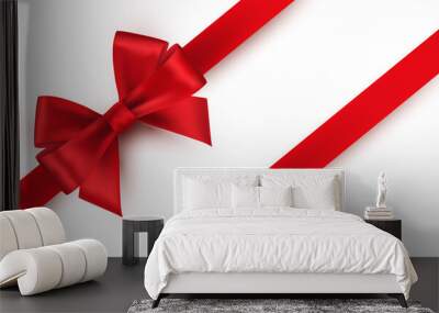 Shiny red satin ribbon on white background Wall mural