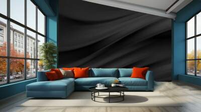 Smooth elegant black satin texture abstract background. Luxurious background design Wall mural