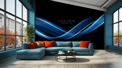 Vector Abstract shiny color blue wave design element on dark background. Science design Wall mural