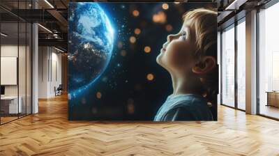 Child Gazing at the Earth Wall mural