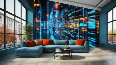 Digital Data Flow Corridor Wall mural