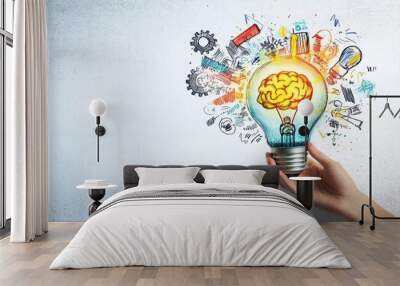 Light Bulb with Brain Idea Wall mural