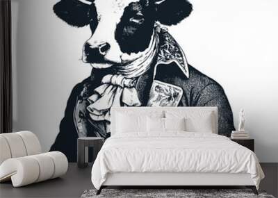 A cow wearing victorian suit. Vector illustration. Wall mural