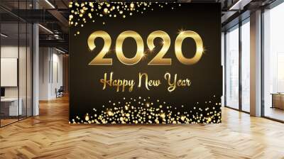 2020 happy new year congratulation with gold sparkles and text Wall mural