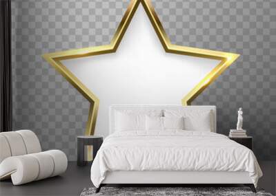 Abstract shiny golden star frame with white empty space for text, on transparent background, vector illustration. Wall mural