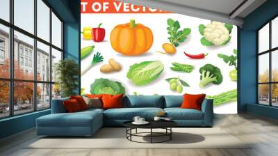 Colorful fresh vegetables set isolated, organic healthy food Wall mural