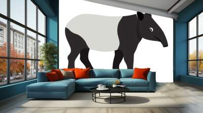 Cute friendly wild animal, black and white tapir icon, vector illustration isolated on white background Wall mural