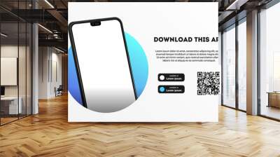 Download page of the mobile app mock up. Empty screen smartphone for you app. Download buttons. Vector illustration. Wall mural