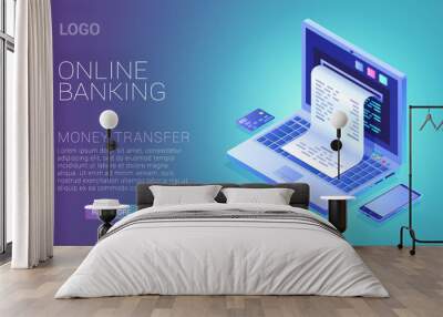 Online banking service concept, check from laptop screen, internet payment Wall mural