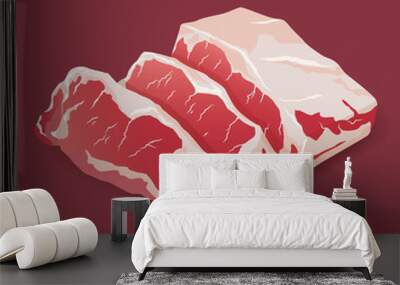 Raw fresh meat - marble beef steak vector isolated on white. Fresh meat icon. Wall mural