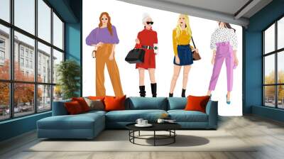 Set of women dressed in stylish trendy clothes - fashion street style Wall mural