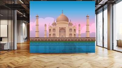 Sunset at Taj Mahal in Agra, India, panoramic vector Wall mural