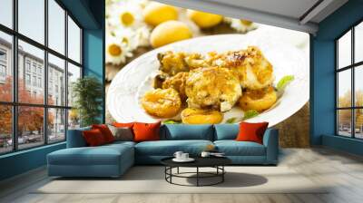 Chicken legs baked with apricots Wall mural