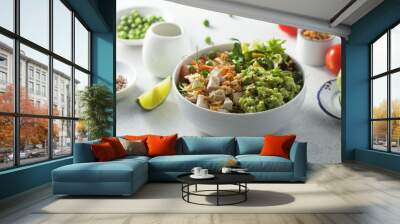 Healthy bowl with chicken and avocado Wall mural